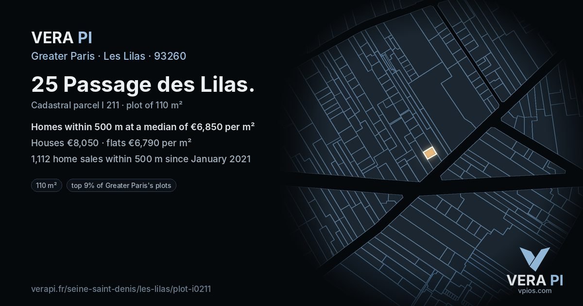 25 Passage des Lilas, Les Lilas at night – the plot lit, the parcels around coloured by the prices near them