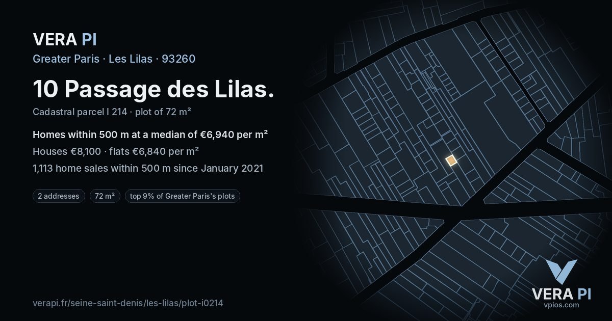 10 Passage des Lilas, Les Lilas at night – the plot lit, the parcels around coloured by the prices near them