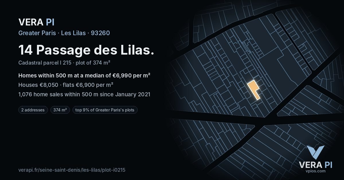 14 Passage des Lilas, Les Lilas at night – the plot lit, the parcels around coloured by the prices near them