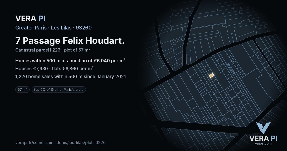 7 Passage Felix Houdart, Les Lilas at night – the plot lit, the parcels around coloured by the prices near them