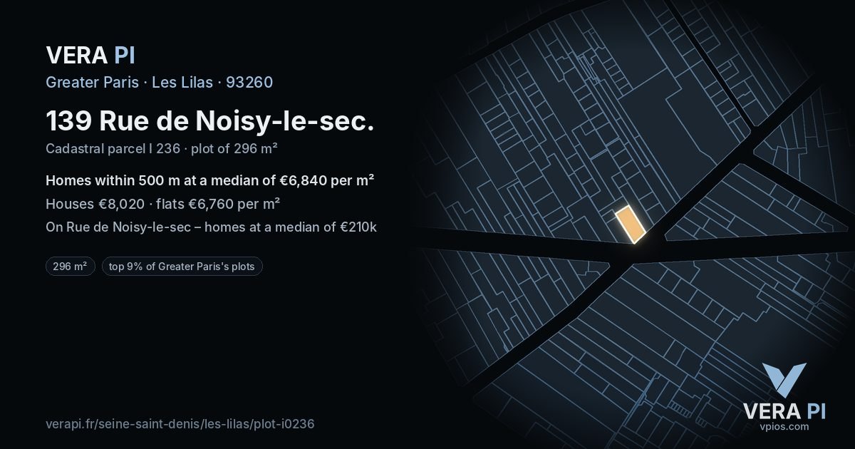 139 Rue de Noisy-le-sec, Les Lilas at night – the plot lit, the parcels around coloured by the prices near them