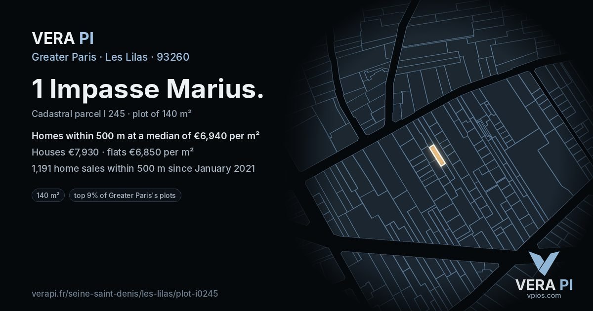 1 Impasse Marius, Les Lilas at night – the plot lit, the parcels around coloured by the prices near them