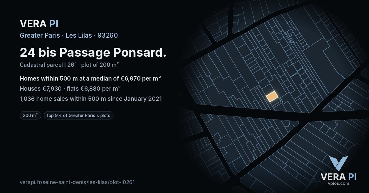 24 bis Passage Ponsard, Les Lilas at night – the plot lit, the parcels around coloured by the prices near them