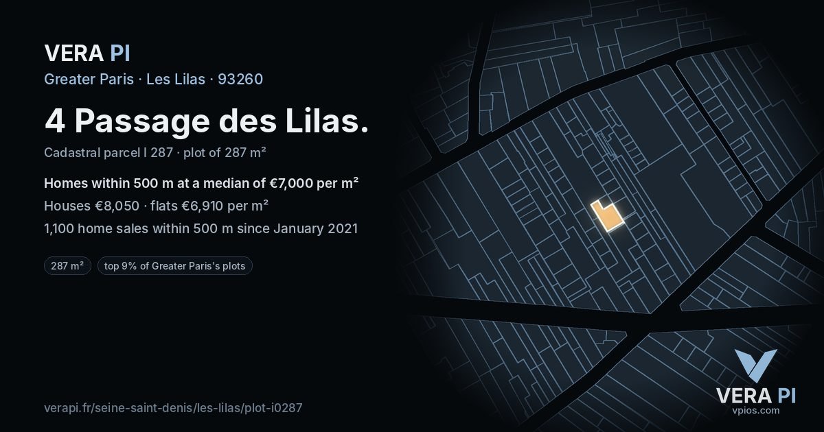 4 Passage des Lilas, Les Lilas at night – the plot lit, the parcels around coloured by the prices near them