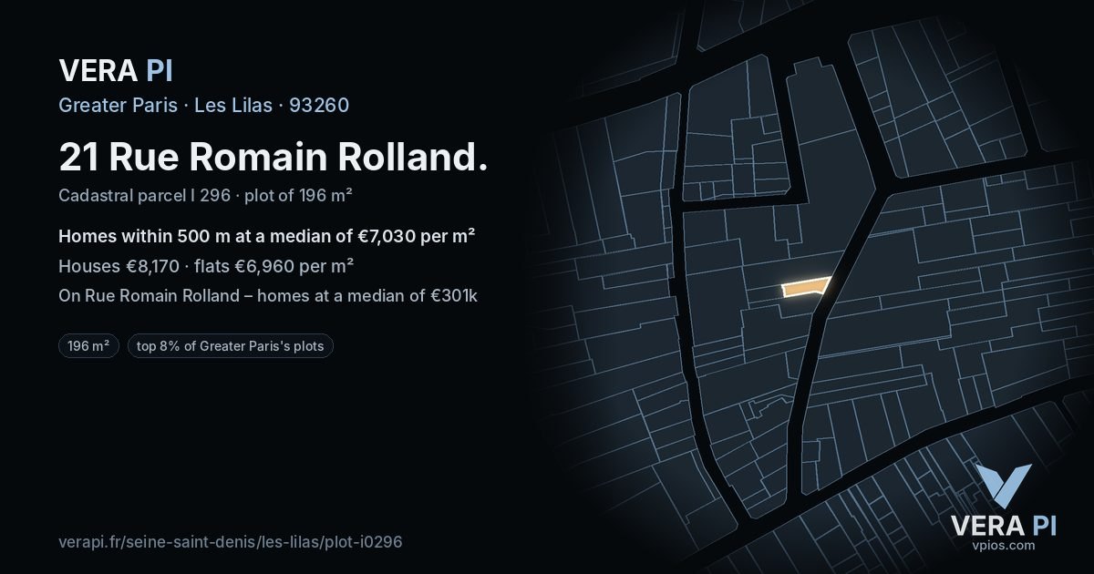 21 Rue Romain Rolland, Les Lilas at night – the plot lit, the parcels around coloured by the prices near them