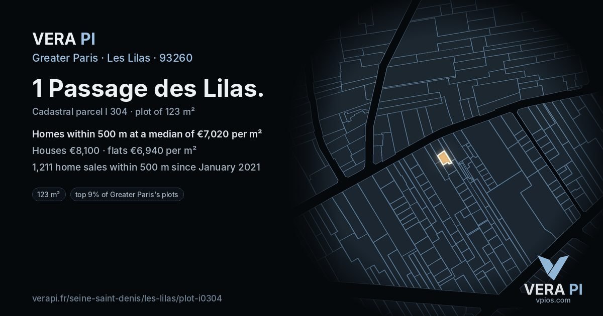1 Passage des Lilas, Les Lilas at night – the plot lit, the parcels around coloured by the prices near them