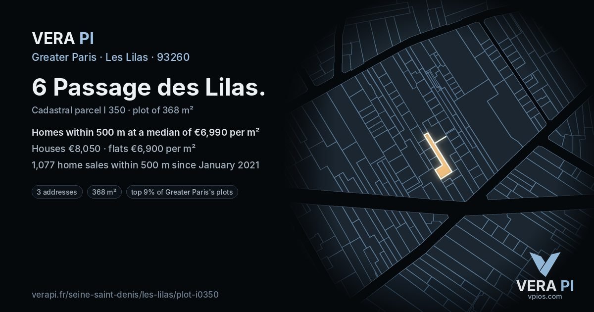 6 Passage des Lilas, Les Lilas at night – the plot lit, the parcels around coloured by the prices near them