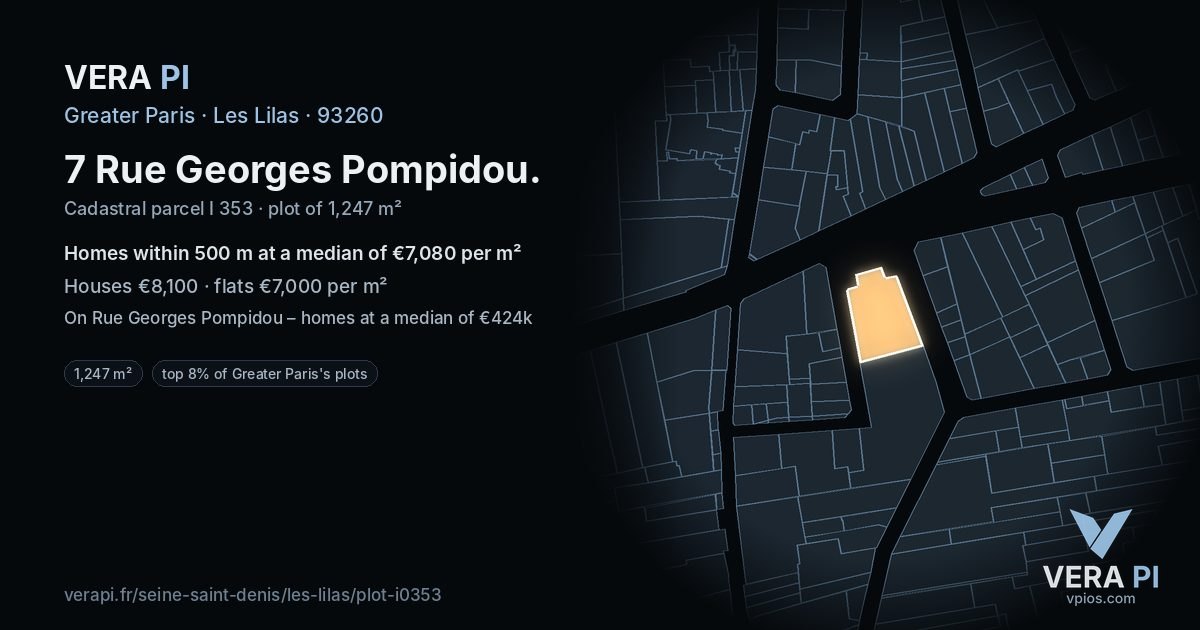 7 Rue Georges Pompidou, Les Lilas at night – the plot lit, the parcels around coloured by the prices near them