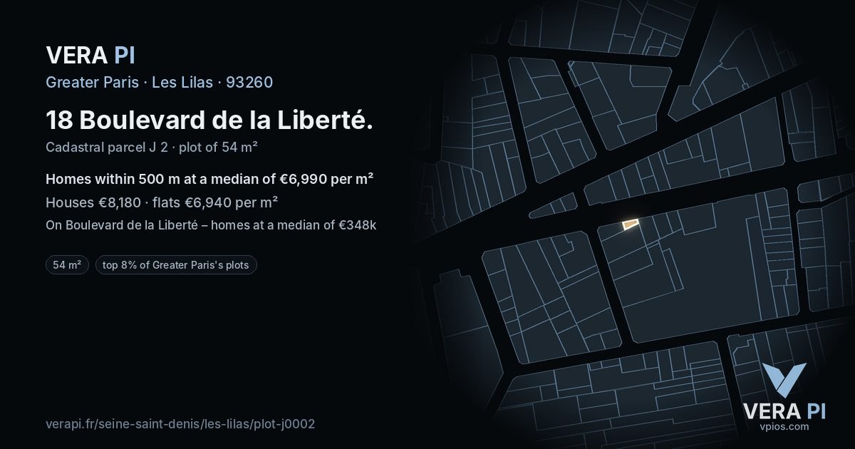 18 Boulevard de la Liberté, Les Lilas at night – the plot lit, the parcels around coloured by the prices near them