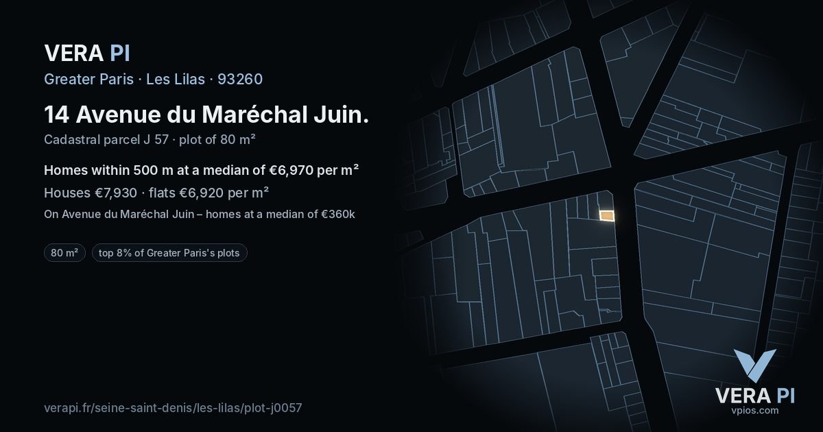 14 Avenue du Maréchal Juin, Les Lilas at night – the plot lit, the parcels around coloured by the prices near them