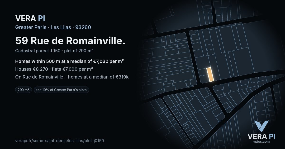 59 Rue de Romainville, Les Lilas at night – the plot lit, the parcels around coloured by the prices near them