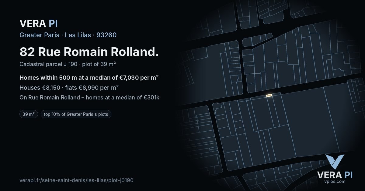 82 Rue Romain Rolland, Les Lilas at night – the plot lit, the parcels around coloured by the prices near them