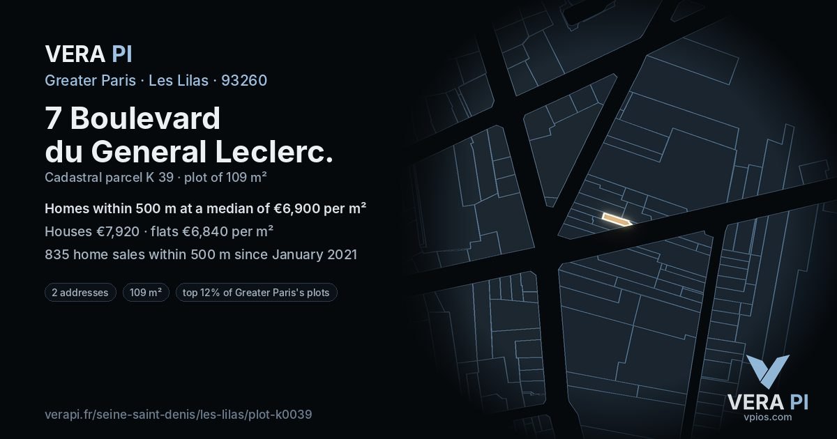 7 Boulevard du General Leclerc, Les Lilas at night – the plot lit, the parcels around coloured by the prices near them