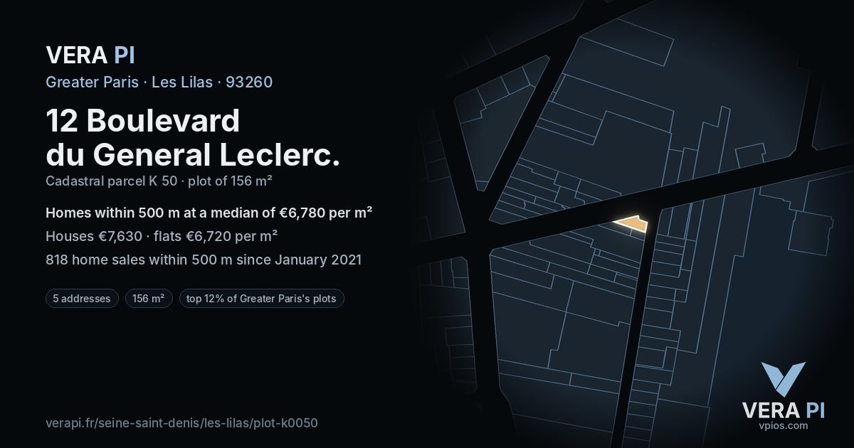 12 Boulevard du General Leclerc, Les Lilas at night – the plot lit, the parcels around coloured by the prices near them