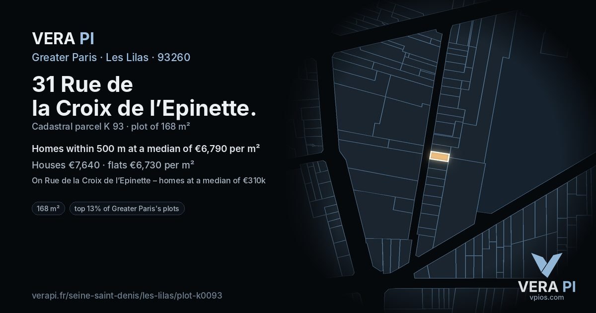 31 Rue de la Croix de l’Epinette, Les Lilas at night – the plot lit, the parcels around coloured by the prices near them