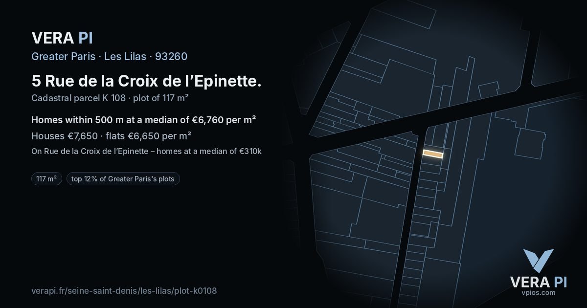 5 Rue de la Croix de l’Epinette, Les Lilas at night – the plot lit, the parcels around coloured by the prices near them