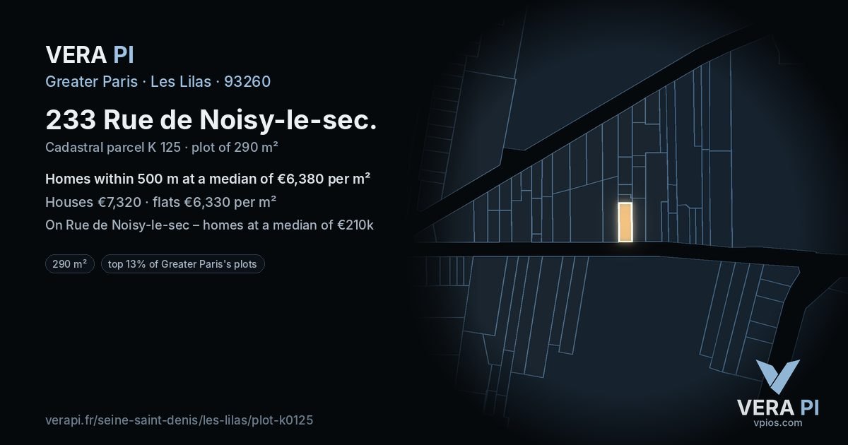 233 Rue de Noisy-le-sec, Les Lilas at night – the plot lit, the parcels around coloured by the prices near them