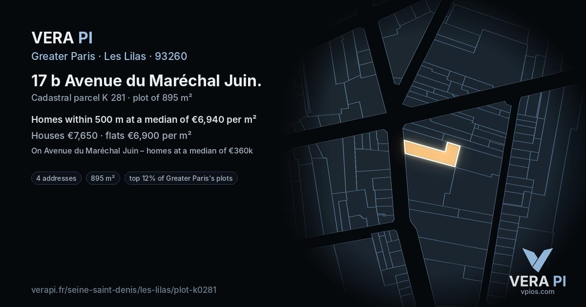17 b Avenue du Maréchal Juin, Les Lilas at night – the plot lit, the parcels around coloured by the prices near them