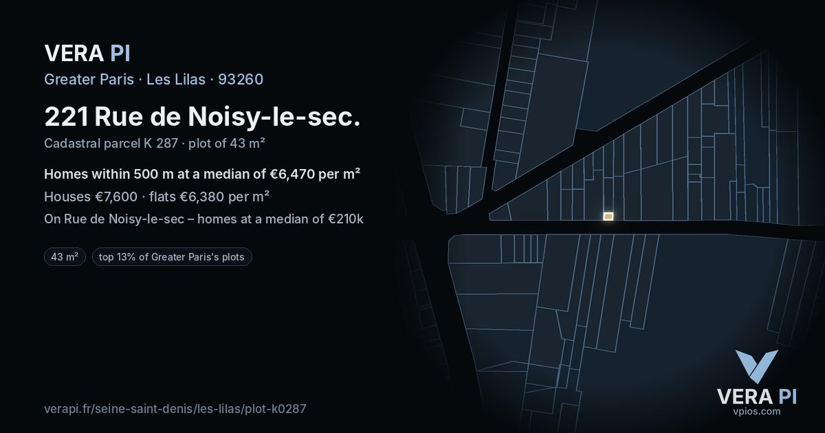 221 Rue de Noisy-le-sec, Les Lilas at night – the plot lit, the parcels around coloured by the prices near them