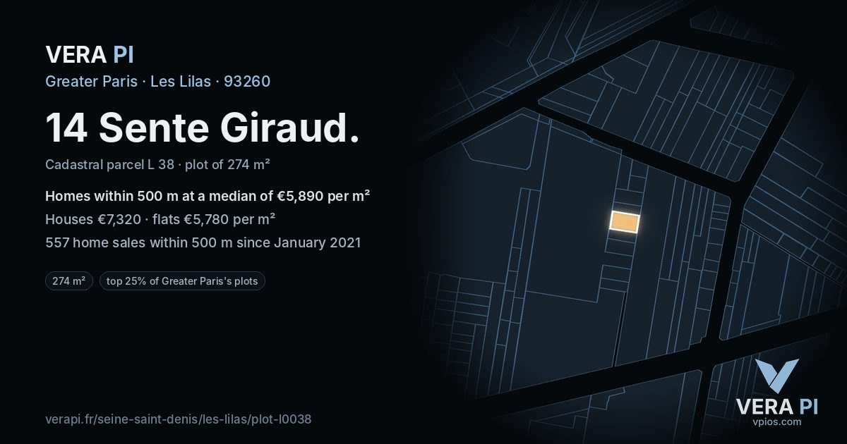 14 Sente Giraud, Les Lilas at night – the plot lit, the parcels around coloured by the prices near them