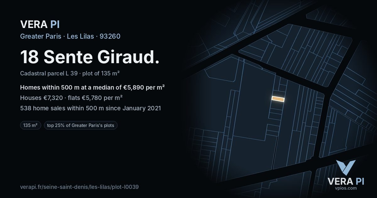 18 Sente Giraud, Les Lilas at night – the plot lit, the parcels around coloured by the prices near them