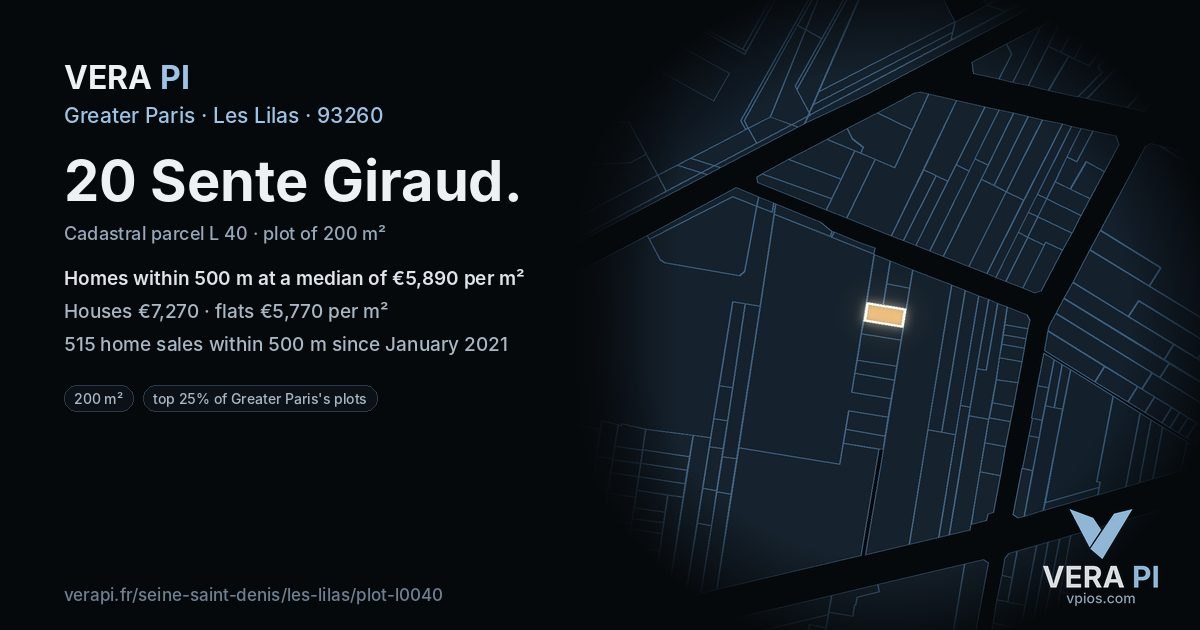 20 Sente Giraud, Les Lilas at night – the plot lit, the parcels around coloured by the prices near them