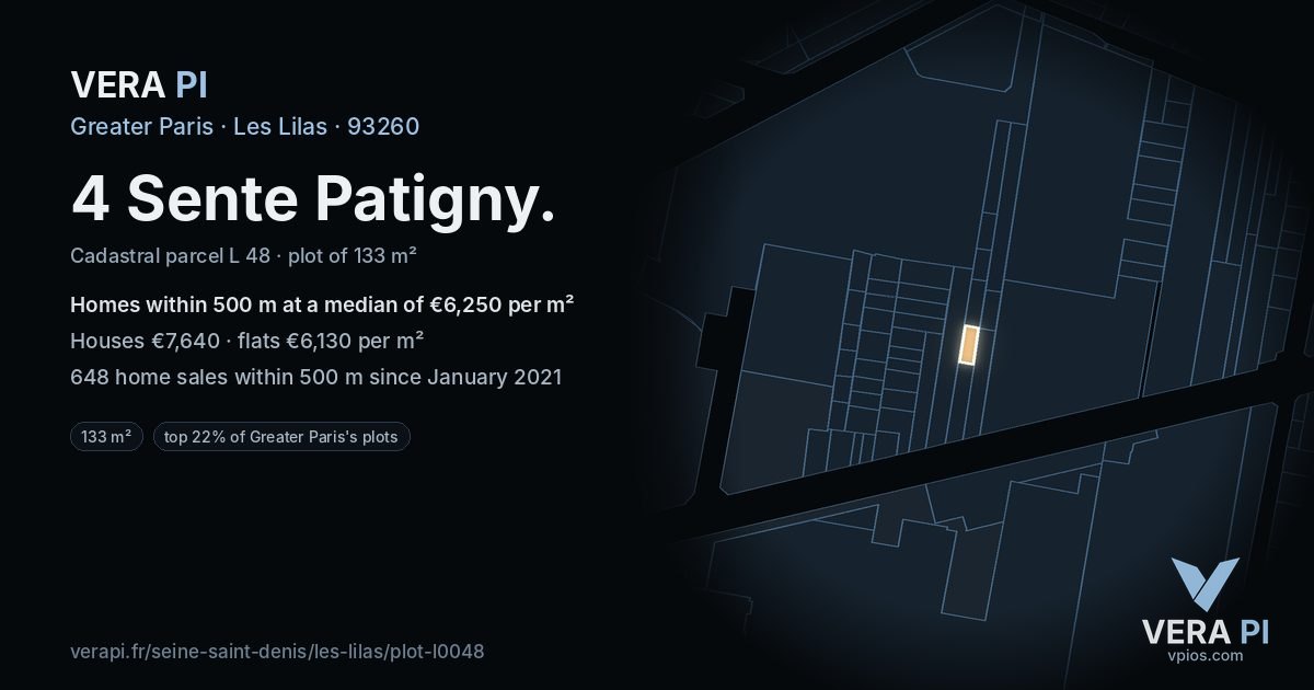 4 Sente Patigny, Les Lilas at night – the plot lit, the parcels around coloured by the prices near them