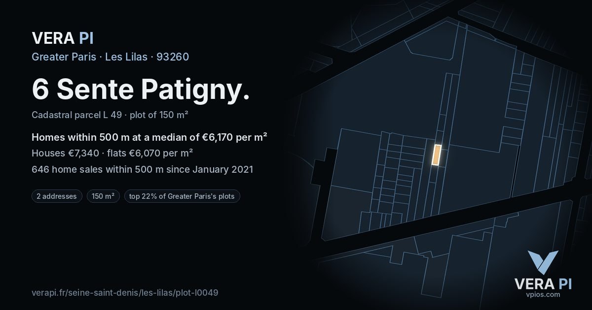 6 Sente Patigny, Les Lilas at night – the plot lit, the parcels around coloured by the prices near them