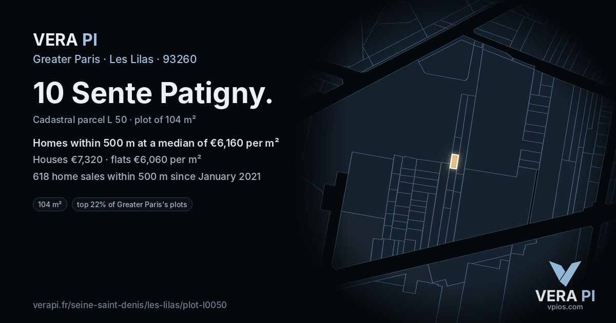 10 Sente Patigny, Les Lilas at night – the plot lit, the parcels around coloured by the prices near them