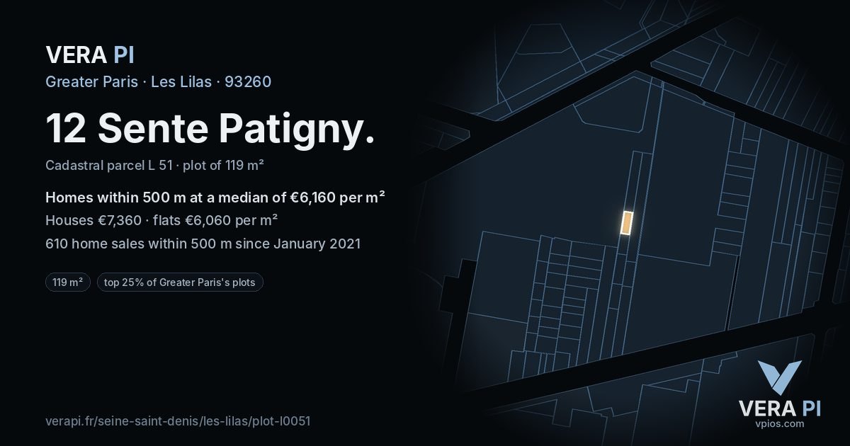 12 Sente Patigny, Les Lilas at night – the plot lit, the parcels around coloured by the prices near them