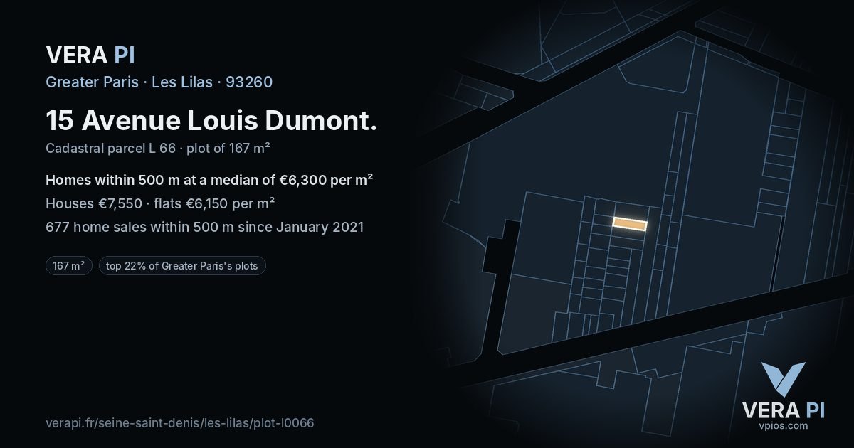 15 Avenue Louis Dumont, Les Lilas at night – the plot lit, the parcels around coloured by the prices near them