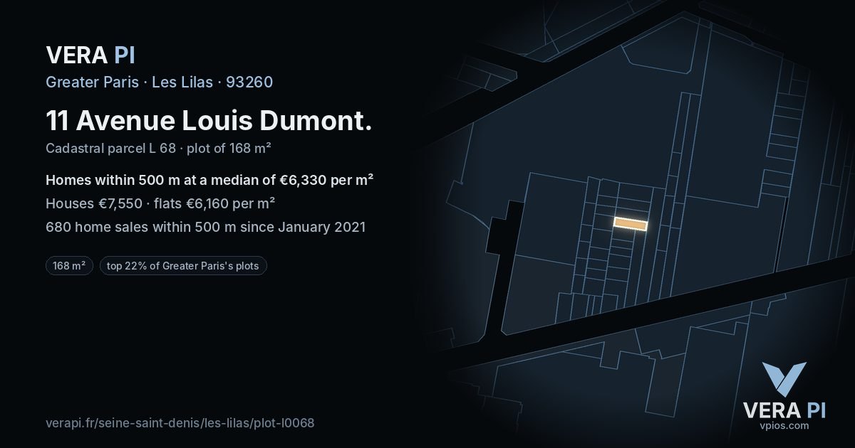 11 Avenue Louis Dumont, Les Lilas at night – the plot lit, the parcels around coloured by the prices near them