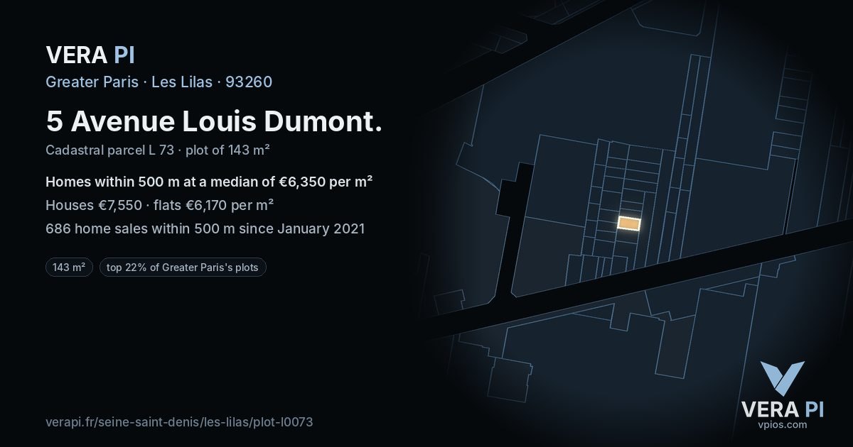 5 Avenue Louis Dumont, Les Lilas at night – the plot lit, the parcels around coloured by the prices near them