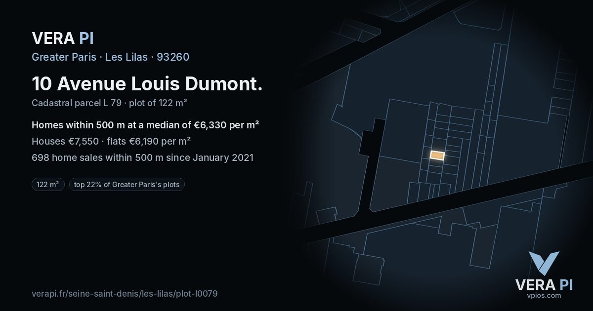 10 Avenue Louis Dumont, Les Lilas at night – the plot lit, the parcels around coloured by the prices near them