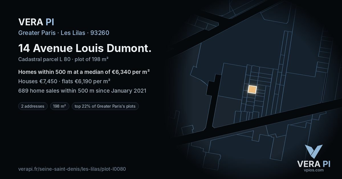 14 Avenue Louis Dumont, Les Lilas at night – the plot lit, the parcels around coloured by the prices near them