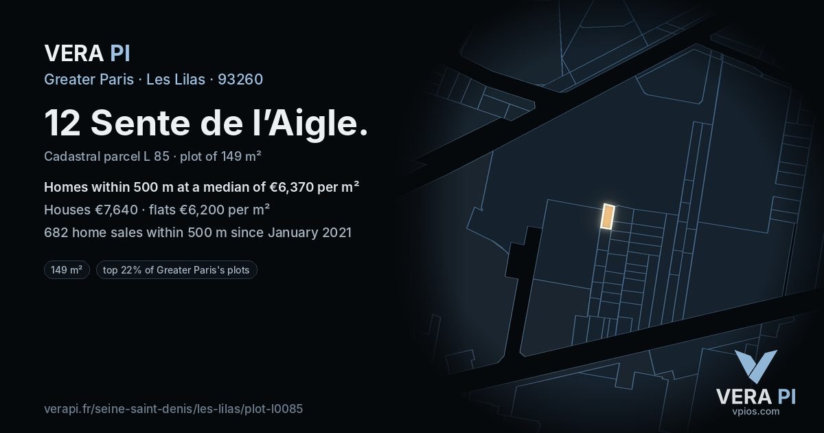 12 Sente de l’Aigle, Les Lilas at night – the plot lit, the parcels around coloured by the prices near them