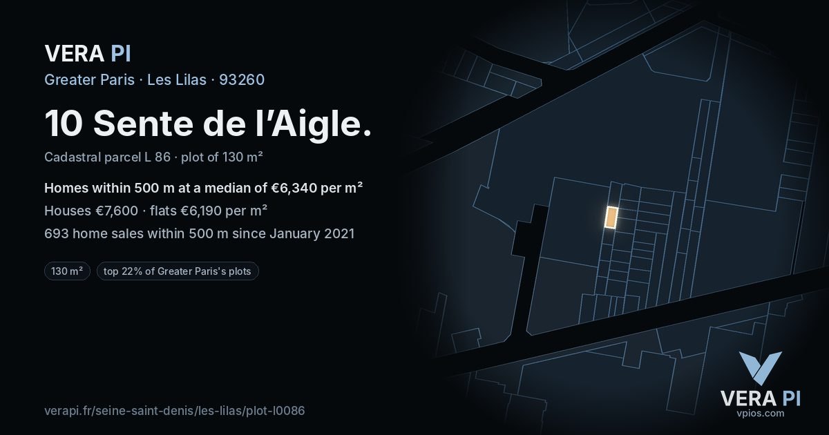 10 Sente de l’Aigle, Les Lilas at night – the plot lit, the parcels around coloured by the prices near them