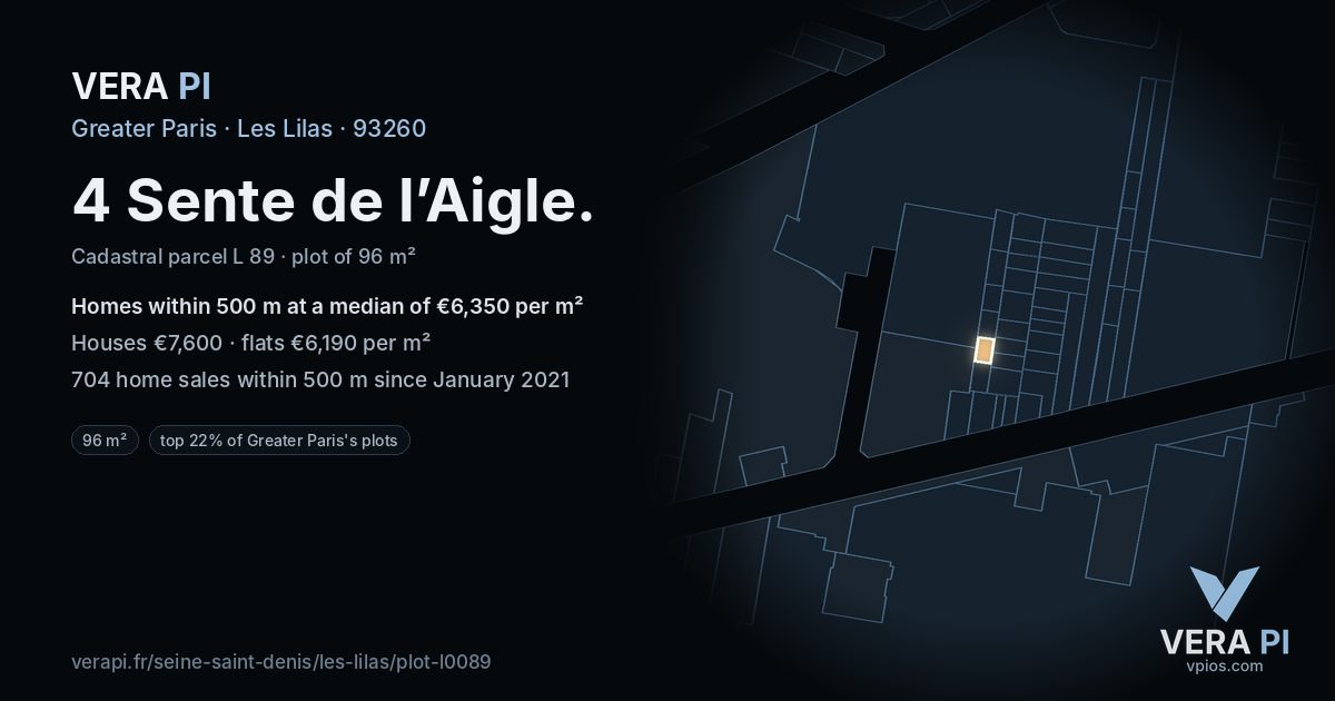 4 Sente de l’Aigle, Les Lilas at night – the plot lit, the parcels around coloured by the prices near them
