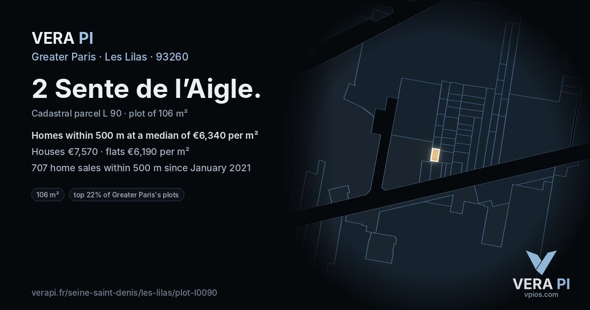 2 Sente de l’Aigle, Les Lilas at night – the plot lit, the parcels around coloured by the prices near them