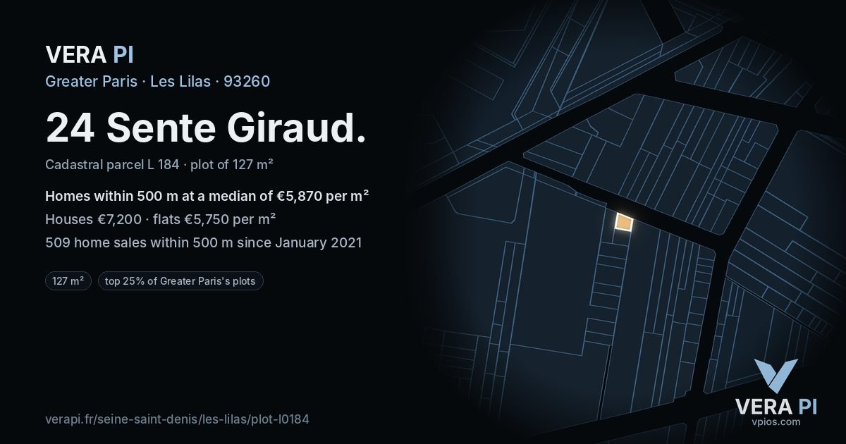 24 Sente Giraud, Les Lilas at night – the plot lit, the parcels around coloured by the prices near them