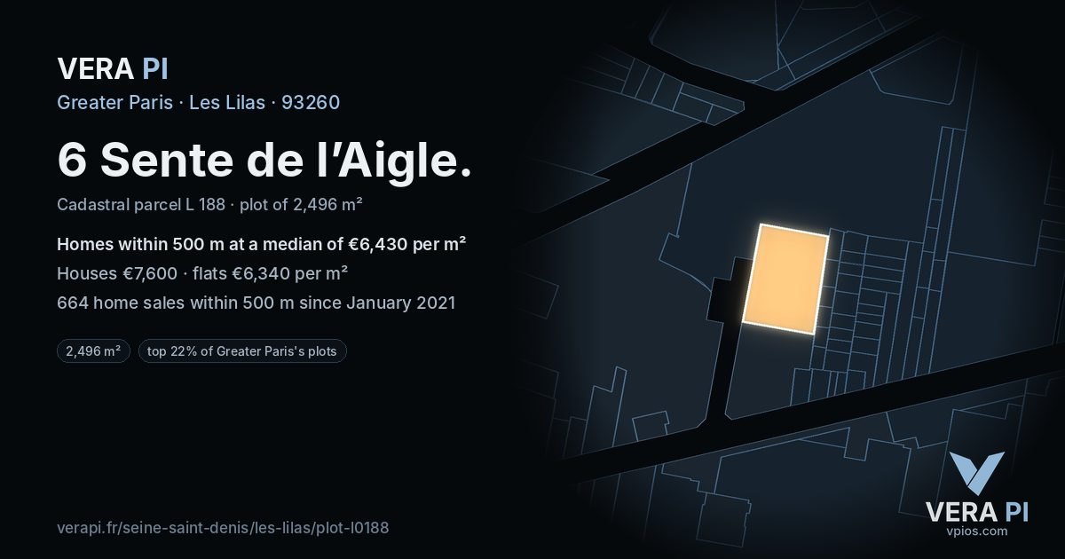 6 Sente de l’Aigle, Les Lilas at night – the plot lit, the parcels around coloured by the prices near them