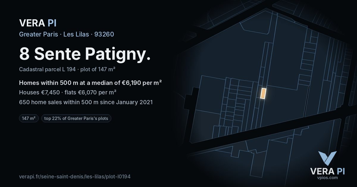 8 Sente Patigny, Les Lilas at night – the plot lit, the parcels around coloured by the prices near them