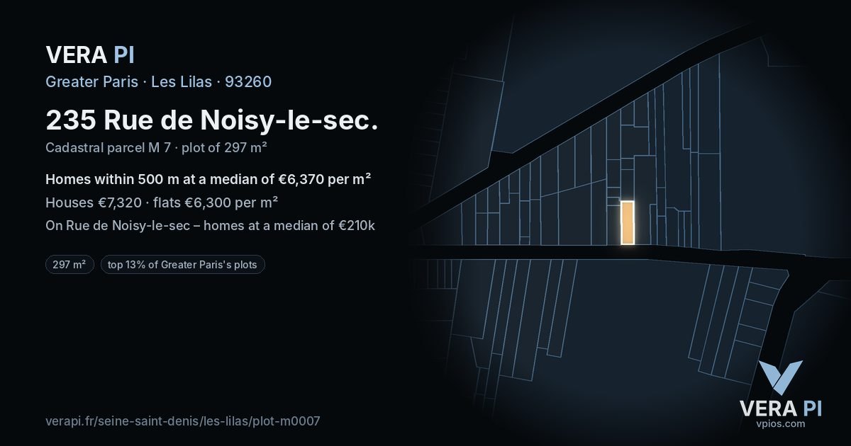235 Rue de Noisy-le-sec, Les Lilas at night – the plot lit, the parcels around coloured by the prices near them
