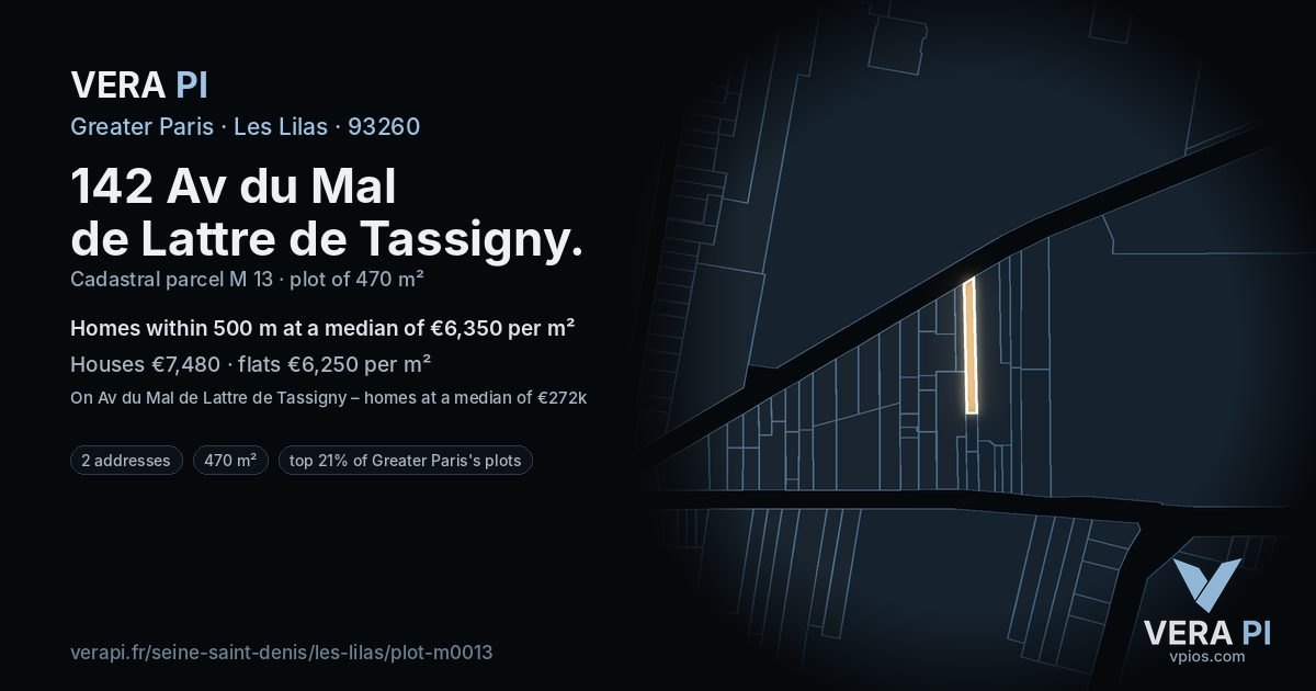 142 Av du Mal de Lattre de Tassigny, Les Lilas at night – the plot lit, the parcels around coloured by the prices near them