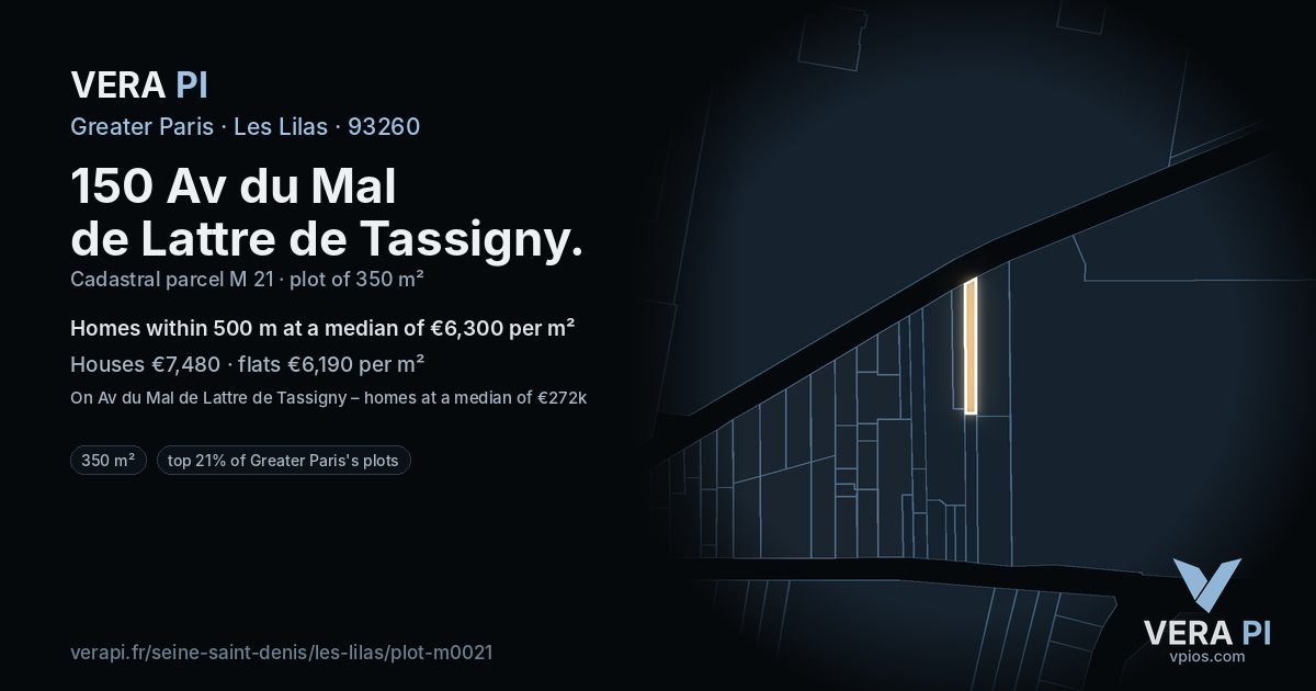 150 Av du Mal de Lattre de Tassigny, Les Lilas at night – the plot lit, the parcels around coloured by the prices near them