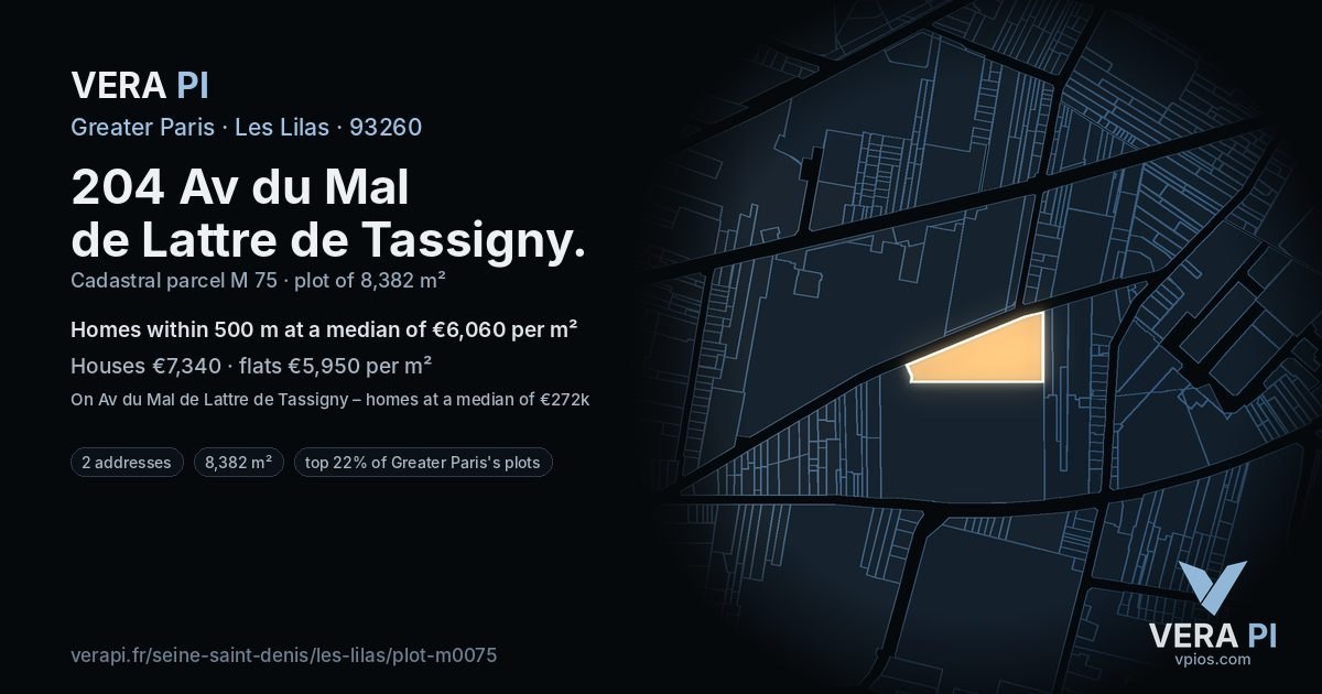 204 Av du Mal de Lattre de Tassigny, Les Lilas at night – the plot lit, the parcels around coloured by the prices near them