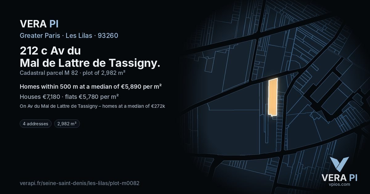 212 c Av du Mal de Lattre de Tassigny, Les Lilas at night – the plot lit, the parcels around coloured by the prices near them