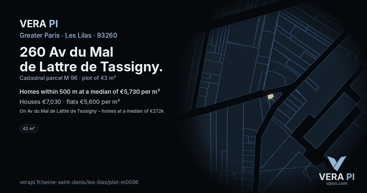 260 Av du Mal de Lattre de Tassigny, Les Lilas at night – the plot lit, the parcels around coloured by the prices near them