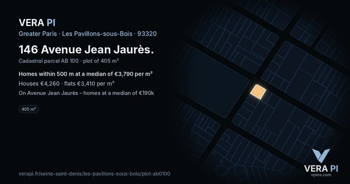146 Avenue Jean Jaurès, Les Pavillons-sous-Bois at night – the plot lit, the parcels around coloured by the prices near them