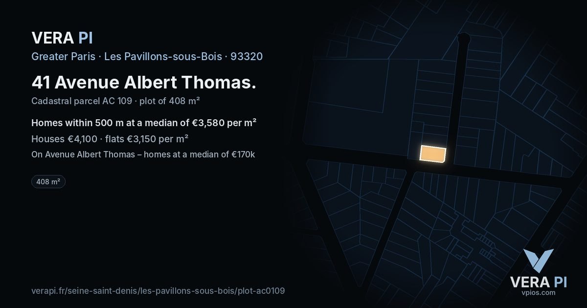 41 Avenue Albert Thomas, Les Pavillons-sous-Bois at night – the plot lit, the parcels around coloured by the prices near them